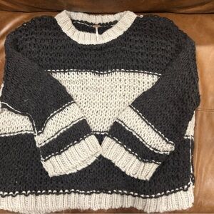 Free People Black and Cream Knit Sweater